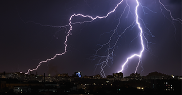 lightening storm over city